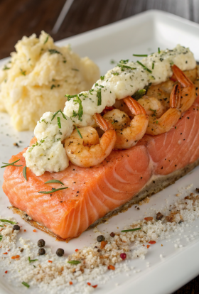 Crab and Shrimp Stuffed Salmon with Creamy Filling