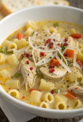 Creamy Chicken Pasta Soup Recipe with Carrot and Spinach