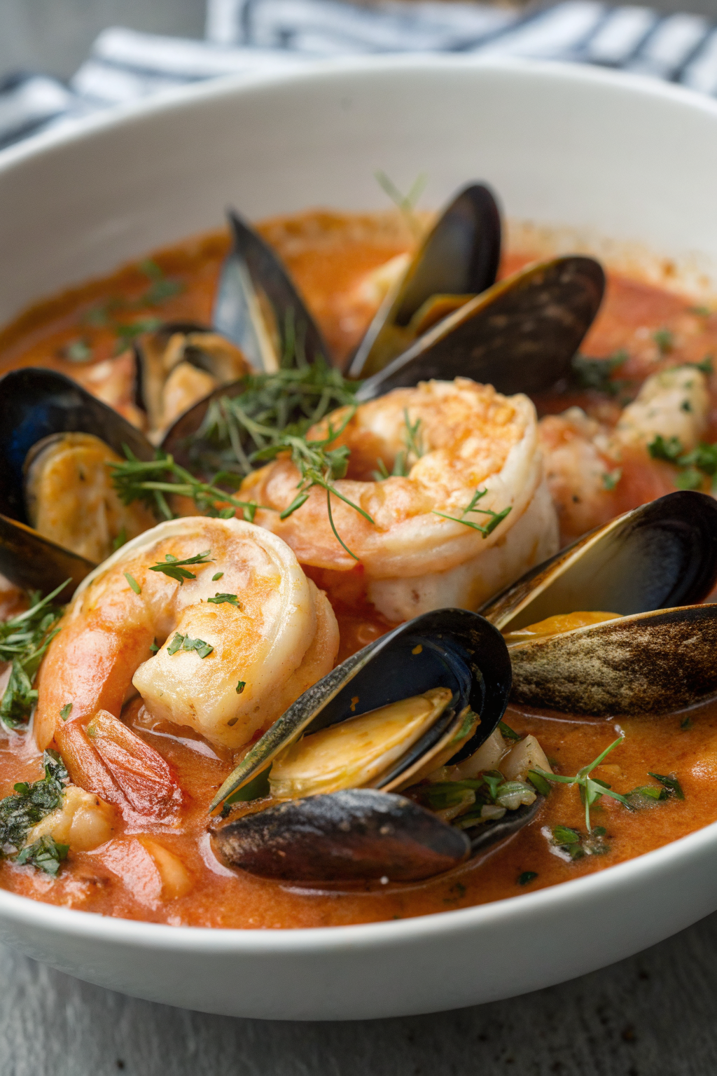 Shrimp and Mussels in Creamy Garlic Sauce