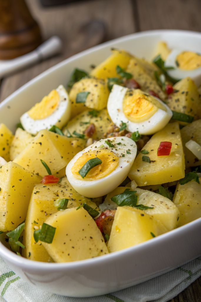 Garlic Roasted Potato Spinach Salad with Eggs