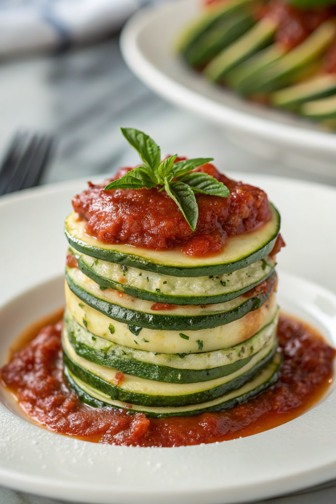 Layered Zucchini Ricotta Melts with Marinara