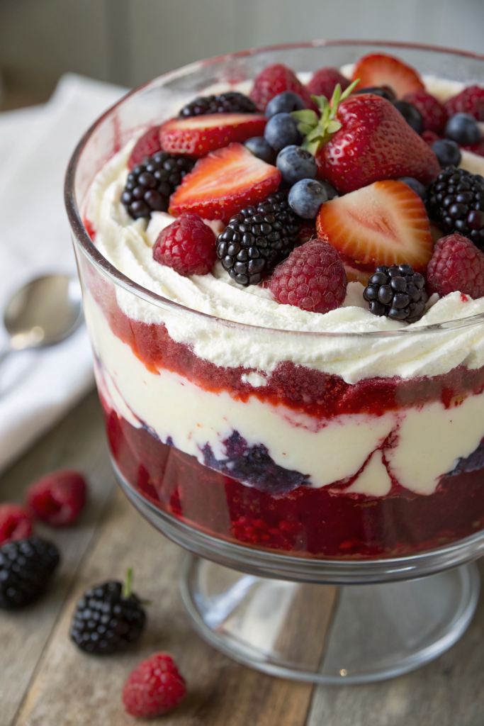 Mixed Berry Trifle With Raspberry Jelly