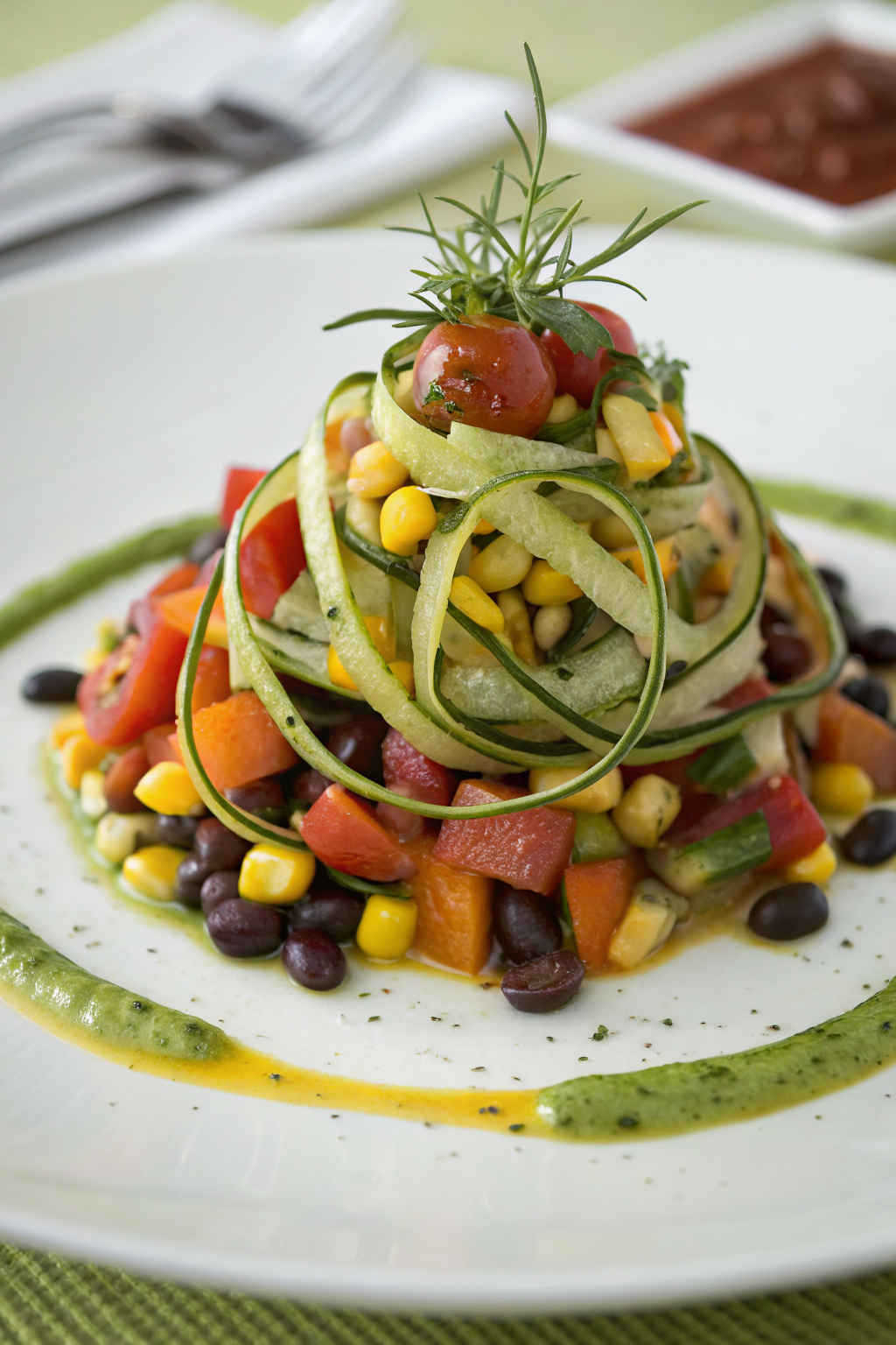 Roasted Zucchini Corn Salad with Green Goddess Dressing