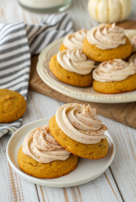Soft Pumpkin Cookies with Cinnamon Frosting