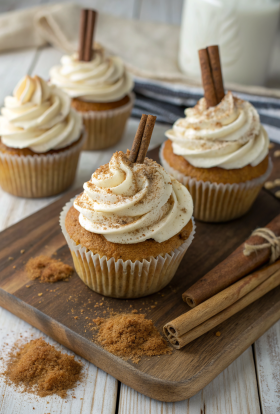 Vanilla Chai Pumpkin Latte Cupcakes with Cinnamon