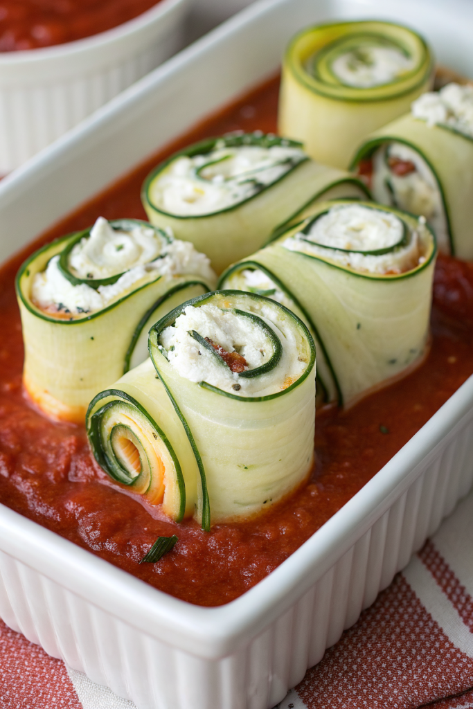Zucchini Lasagna Roll-Ups With Spinach and Cheese