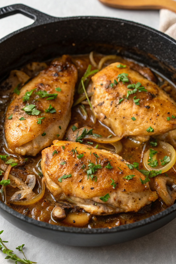 Cider Braised Chicken With Caramelized Onions Recipe