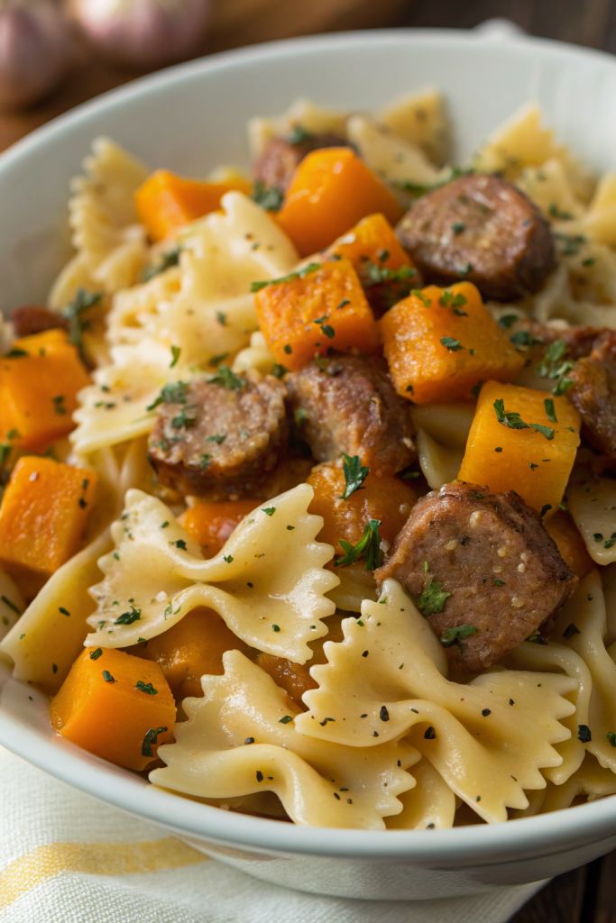 Creamy Butternut Squash Pasta with Sausage and Spinach