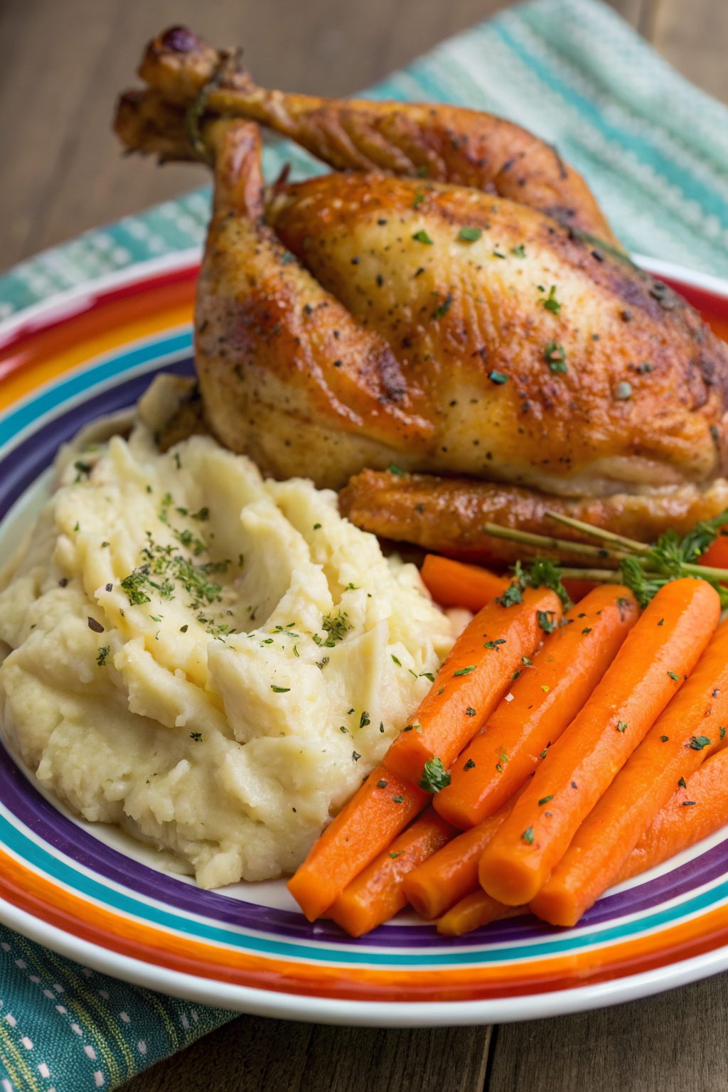 Creamy Herb Chicken with Mashed Potatoes Glazed Carrots