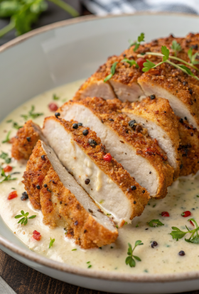 Crispy Parmesan Chicken with a Rich Garlic Sauce
