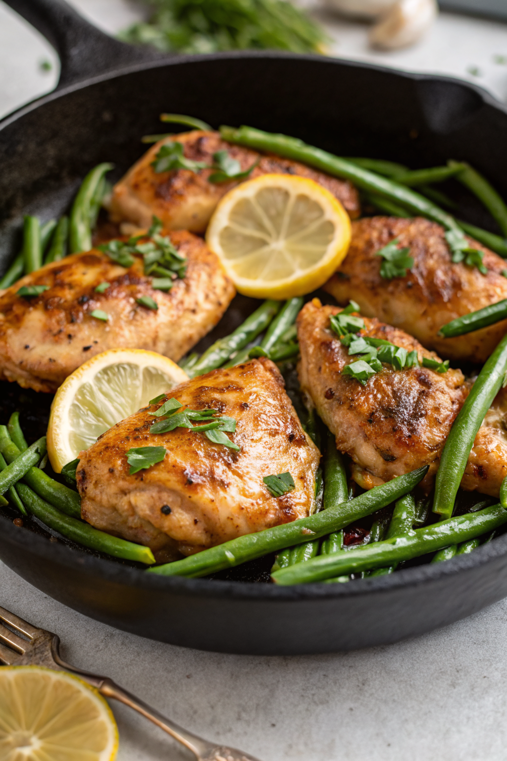 Lemon Garlic Butter Chicken Thighs with Green Beans
