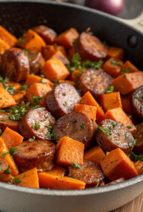 Sausage and Sweet Potatoes with Honey Garlic Sauce Recipe