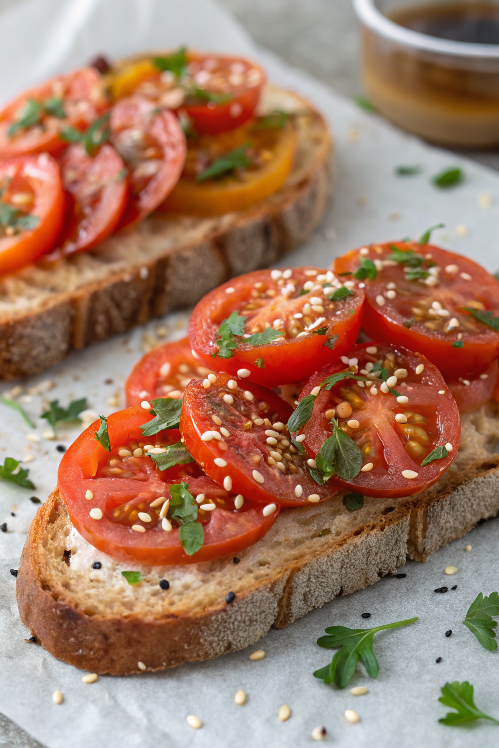 Tomato Toast with Chives and Sesame Seeds Recipe