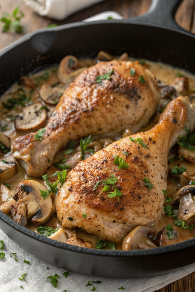 Chicken Legs with Creamy Mushroom Sauce