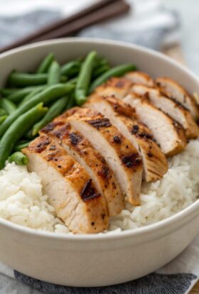 Creamy Herb Chicken with Green Beans Steamed Rice