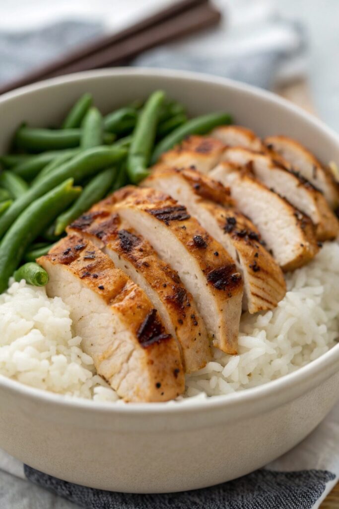 Creamy Herb Chicken with Green Beans Steamed Rice