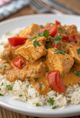 Creamy Paprika Chicken with Rice in a Velvety Sauce