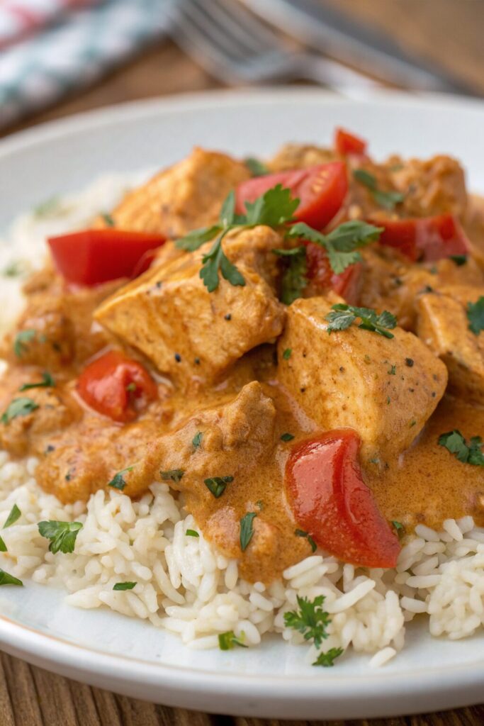Creamy Paprika Chicken with Rice in a Velvety Sauce