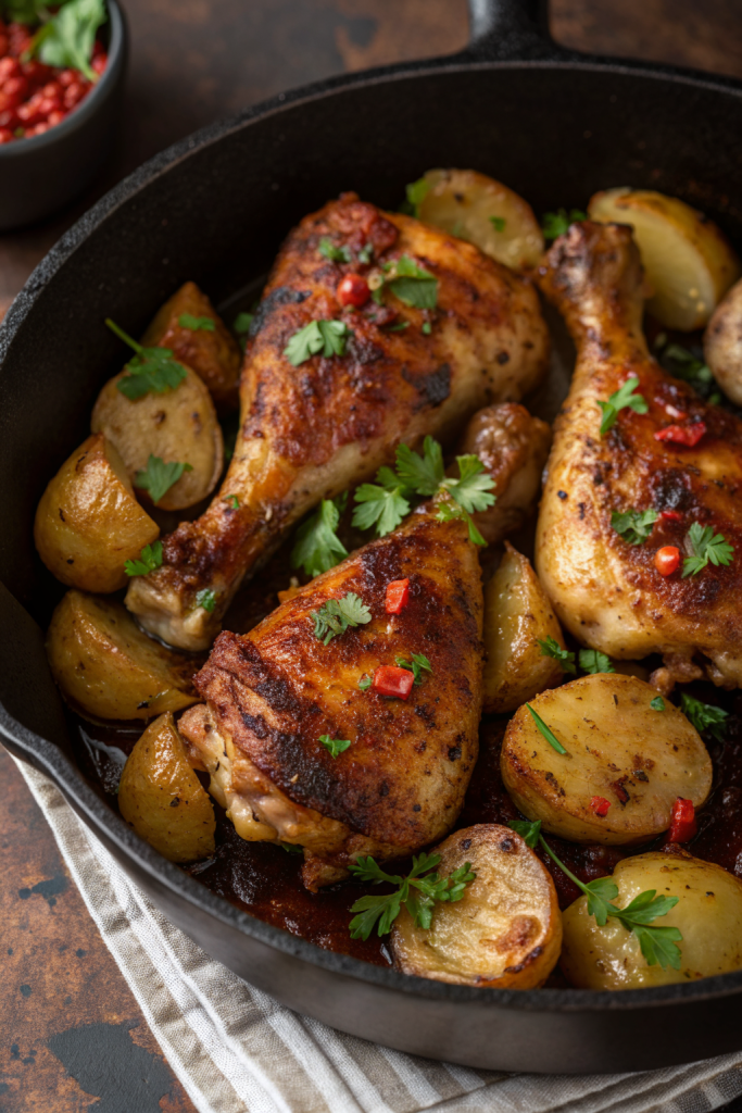 Garlic Butter Chicken Thighs with Baby Potatoes Skillet Recipe