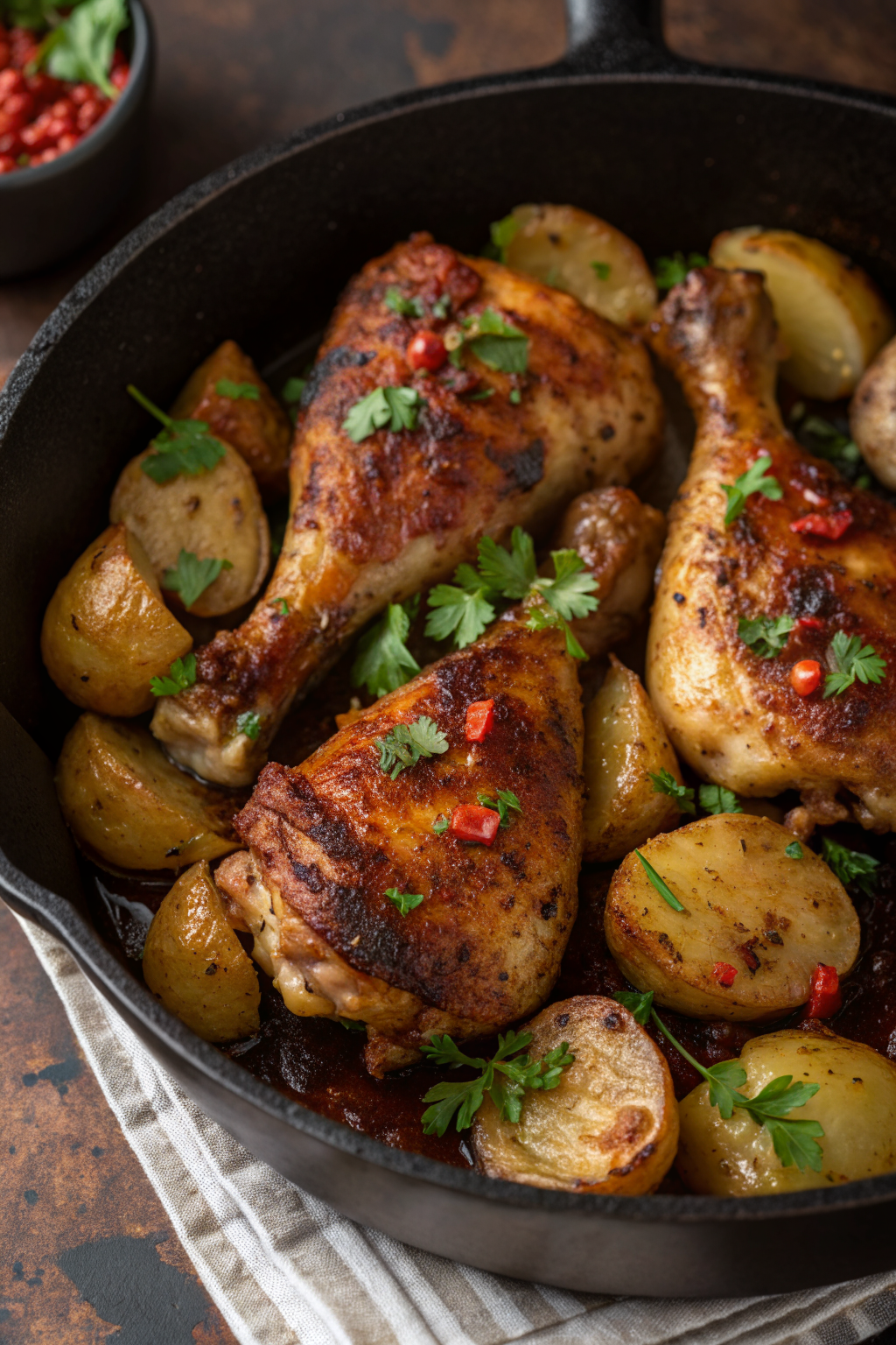 Garlic Butter Chicken Thighs with Baby Potatoes Skillet Recipe