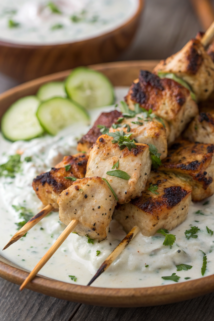Greek Chicken Souvlaki with Tzatziki Sauce