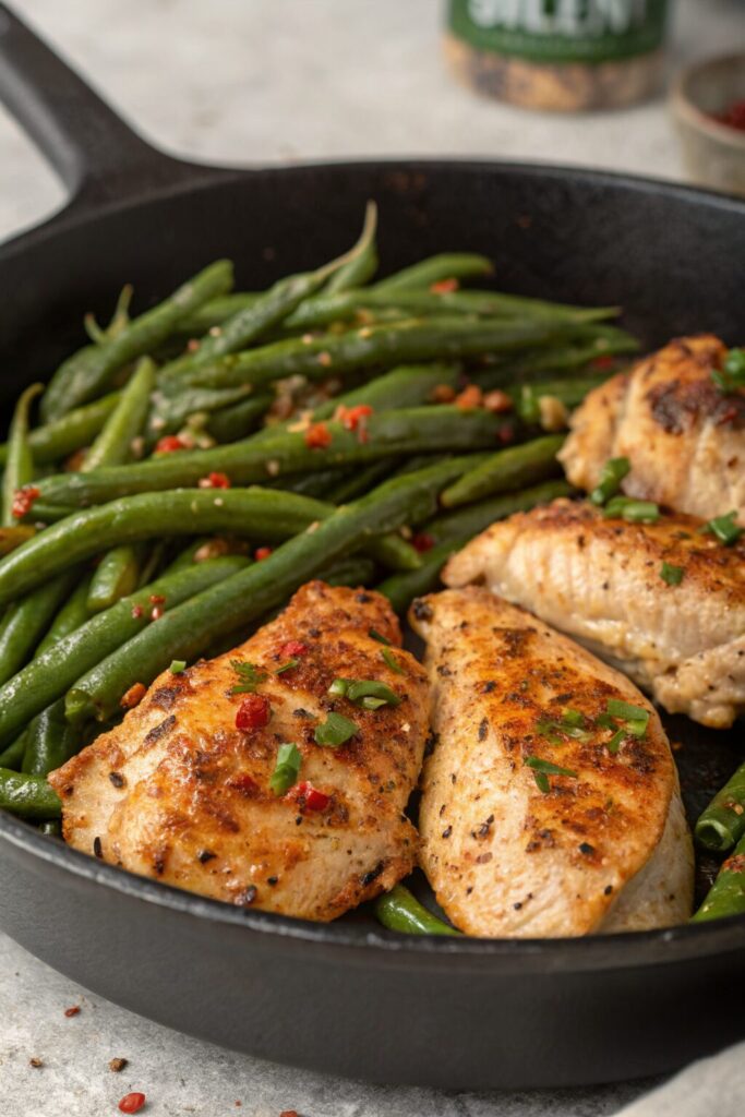 Lemon Garlic Butter Chicken Thighs with Green Beans Skille