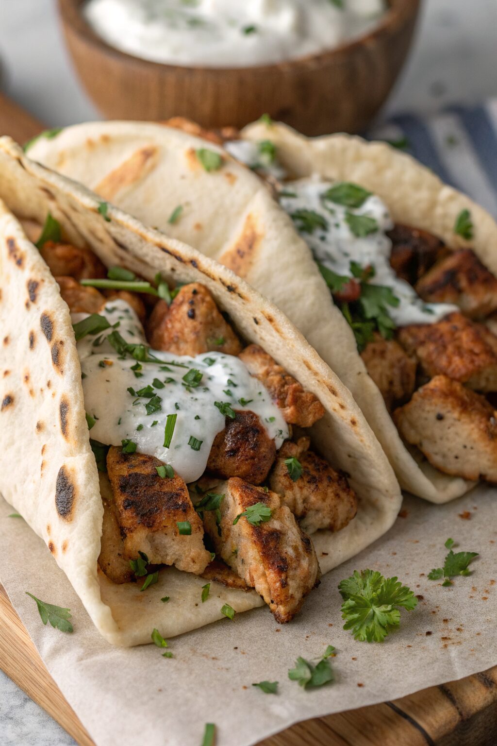 Mediterranean Chicken Gyros with Creamy Feta Tzatziki