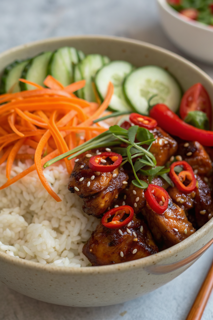 Sweet Chili Chicken Rice Bowls with Chicken Thighs