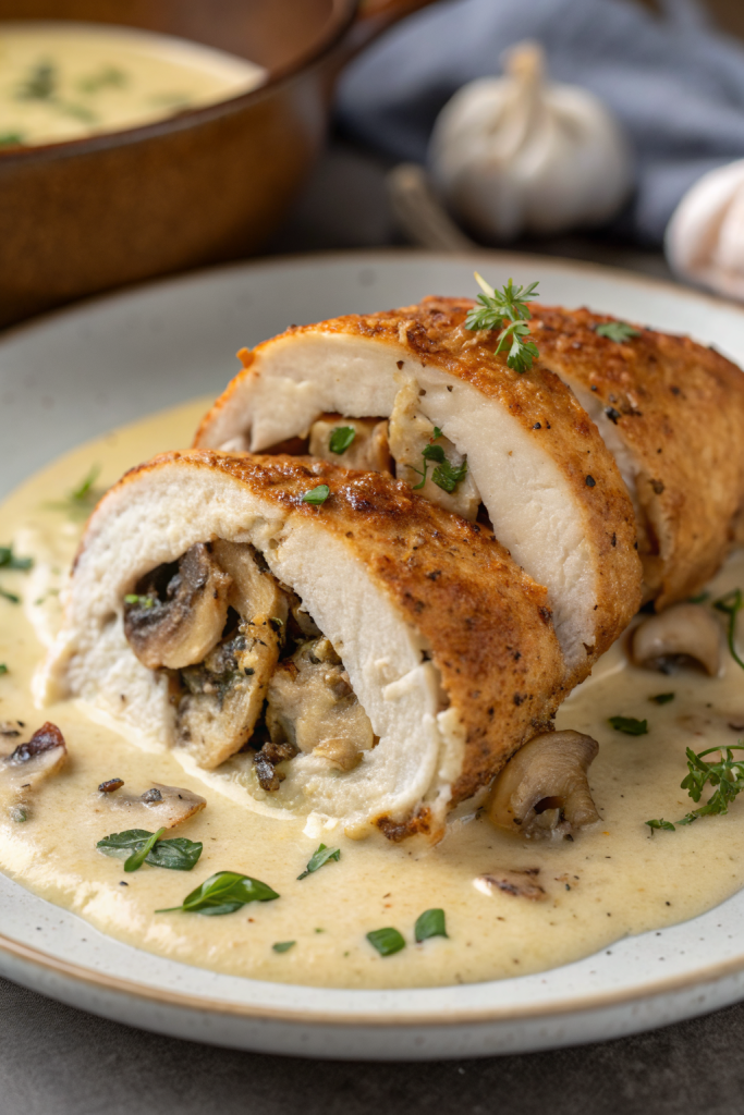 Cheesy Garlic Butter Mushroom Stuffed Chicken Recipe