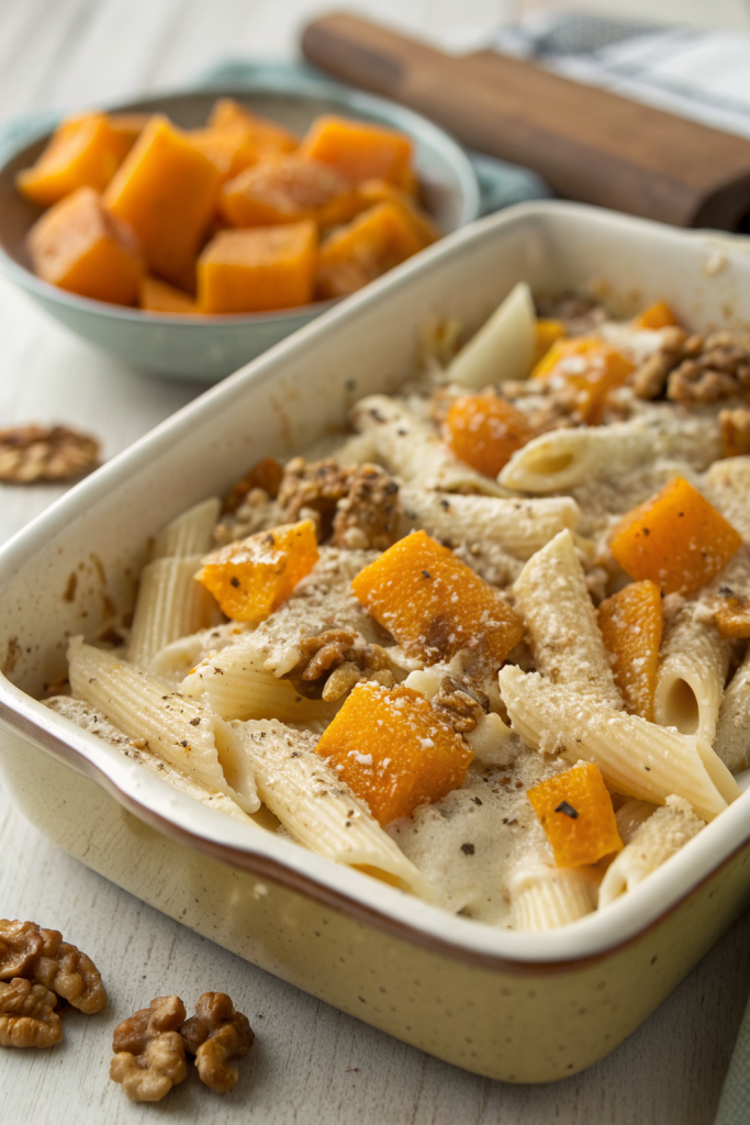 Cheesy Pasta Bake with Pumpkin Tomato Sauce