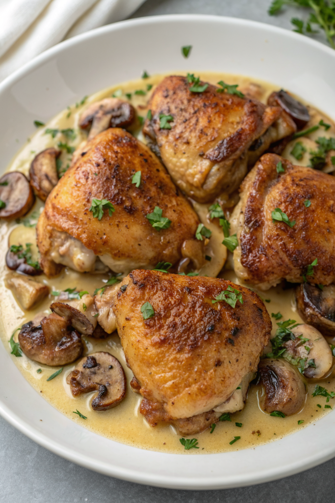 Creamy Garlic Mushroom Chicken Thighs Recipe