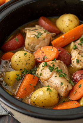 Crock Pot Garlic Butter Chicken with Potatoes and Carrots