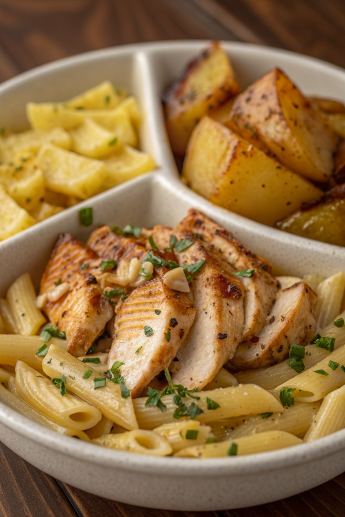 Loaded Herb Grilled Chicken with Creamy Pesto Pasta Roasted Potatoes