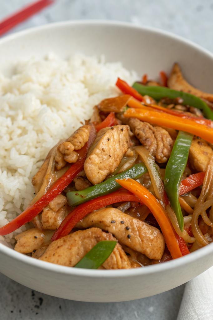 Spicy Garlic Chicken Stir-Fry with Rice