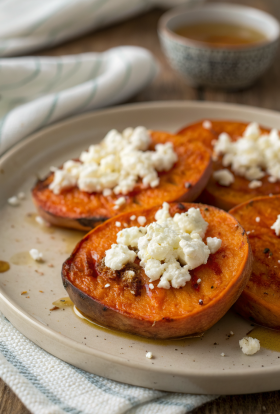 Sweet Potato Rounds with Honey & Feta Crumble