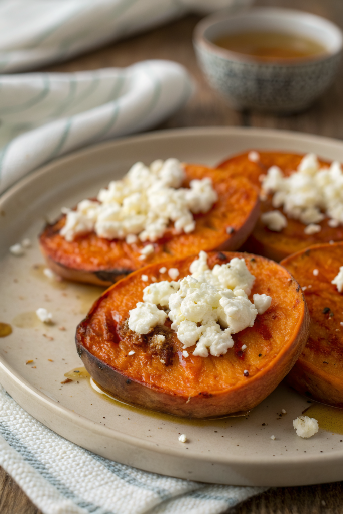 Sweet Potato Rounds with Honey & Feta Crumble