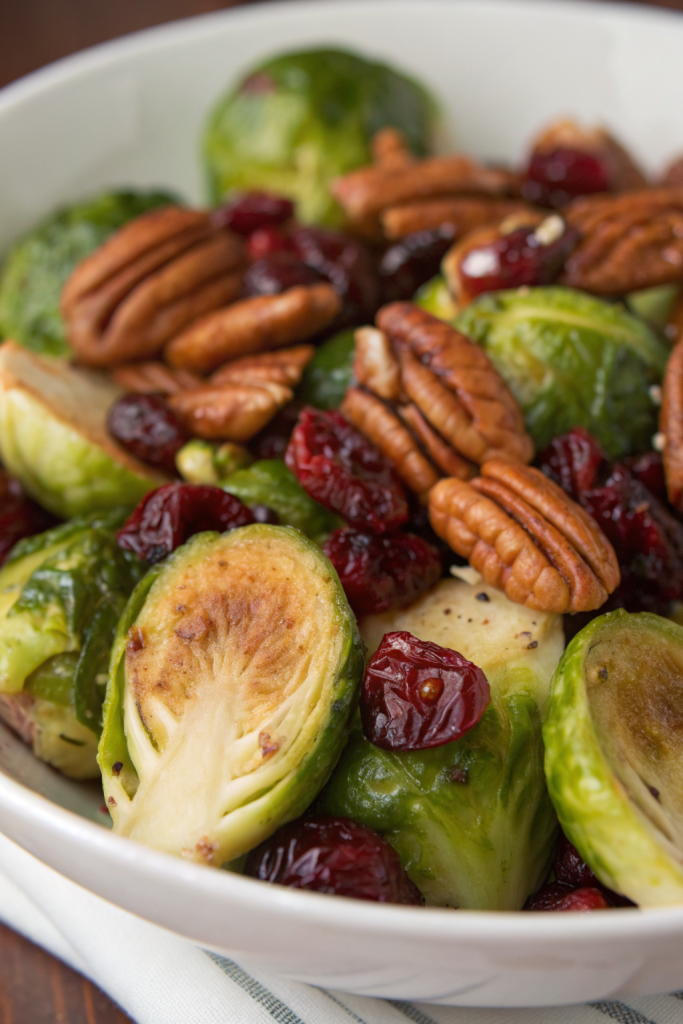 Brussels sprouts with Pecans Cranberries Balsamic Glaze