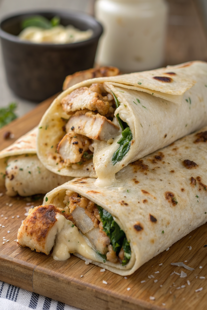 Cheesy Garlic Chicken Wraps Recipe