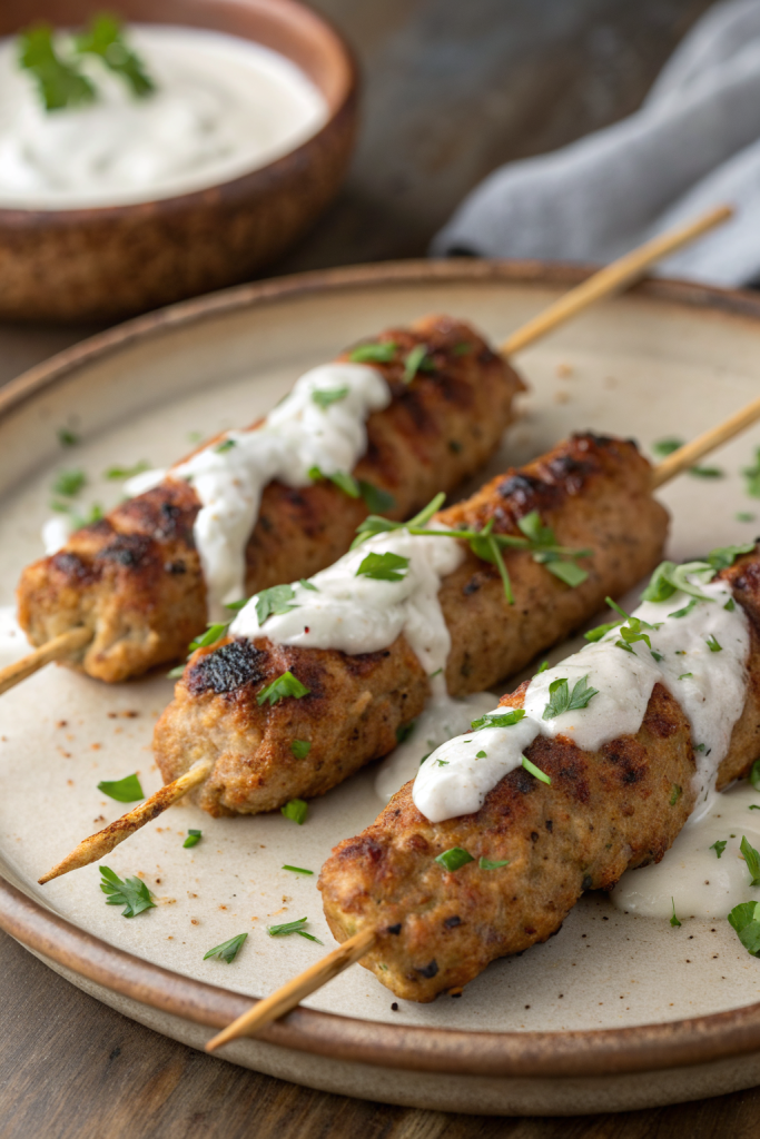 Chicken Kofta with Creamy Garlic Yogurt Sauce Recipe
