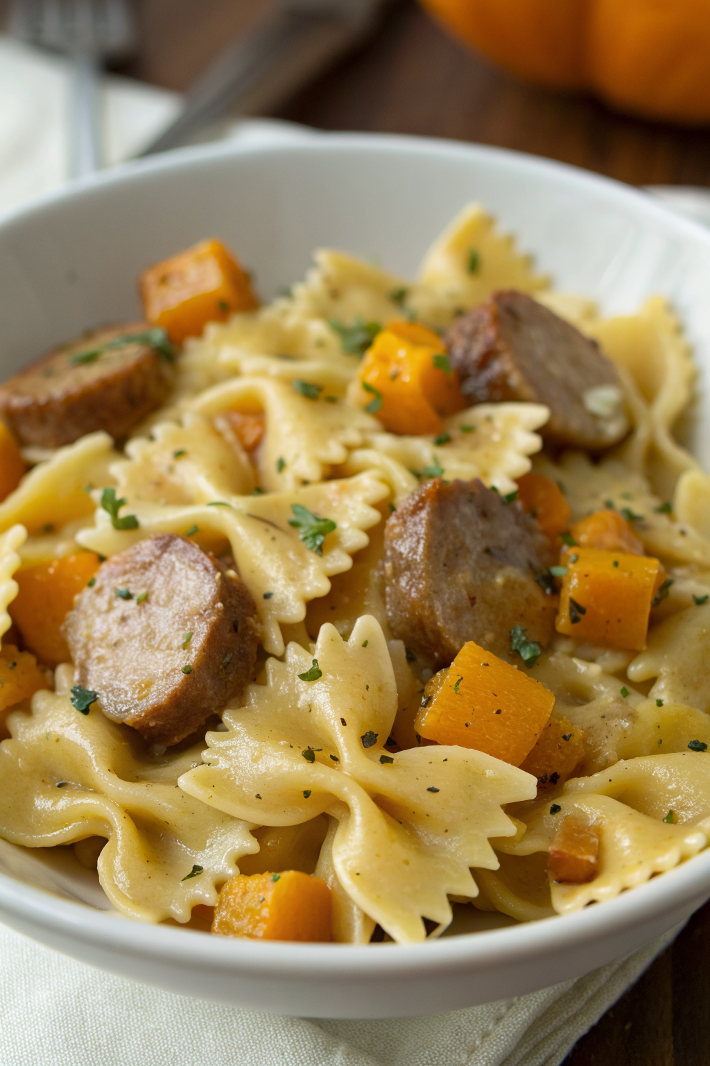 Creamy Butternut Squash Pasta with Sausage and Spinach