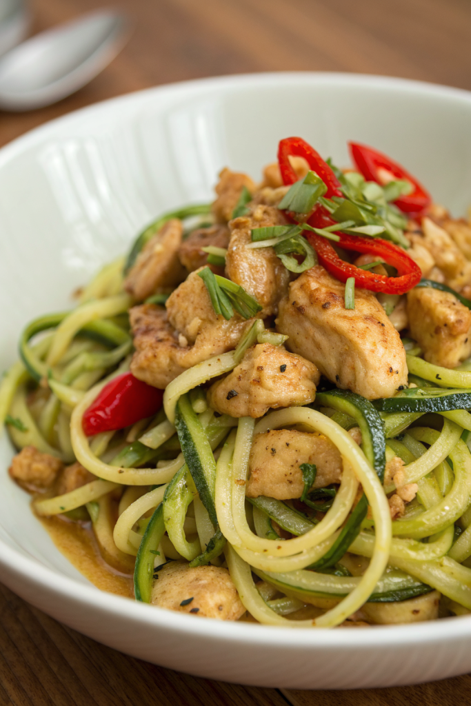 Garlic Chicken Zucchini Noodles Stir Fry Recipe