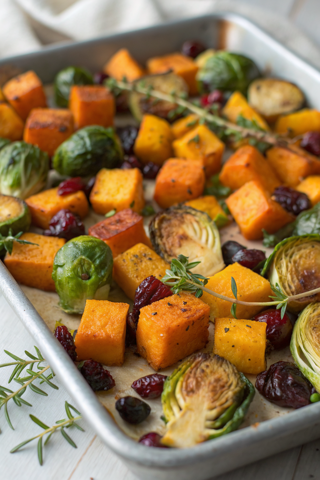 Roasted Butternut Squash Brussels sprouts with Pecans