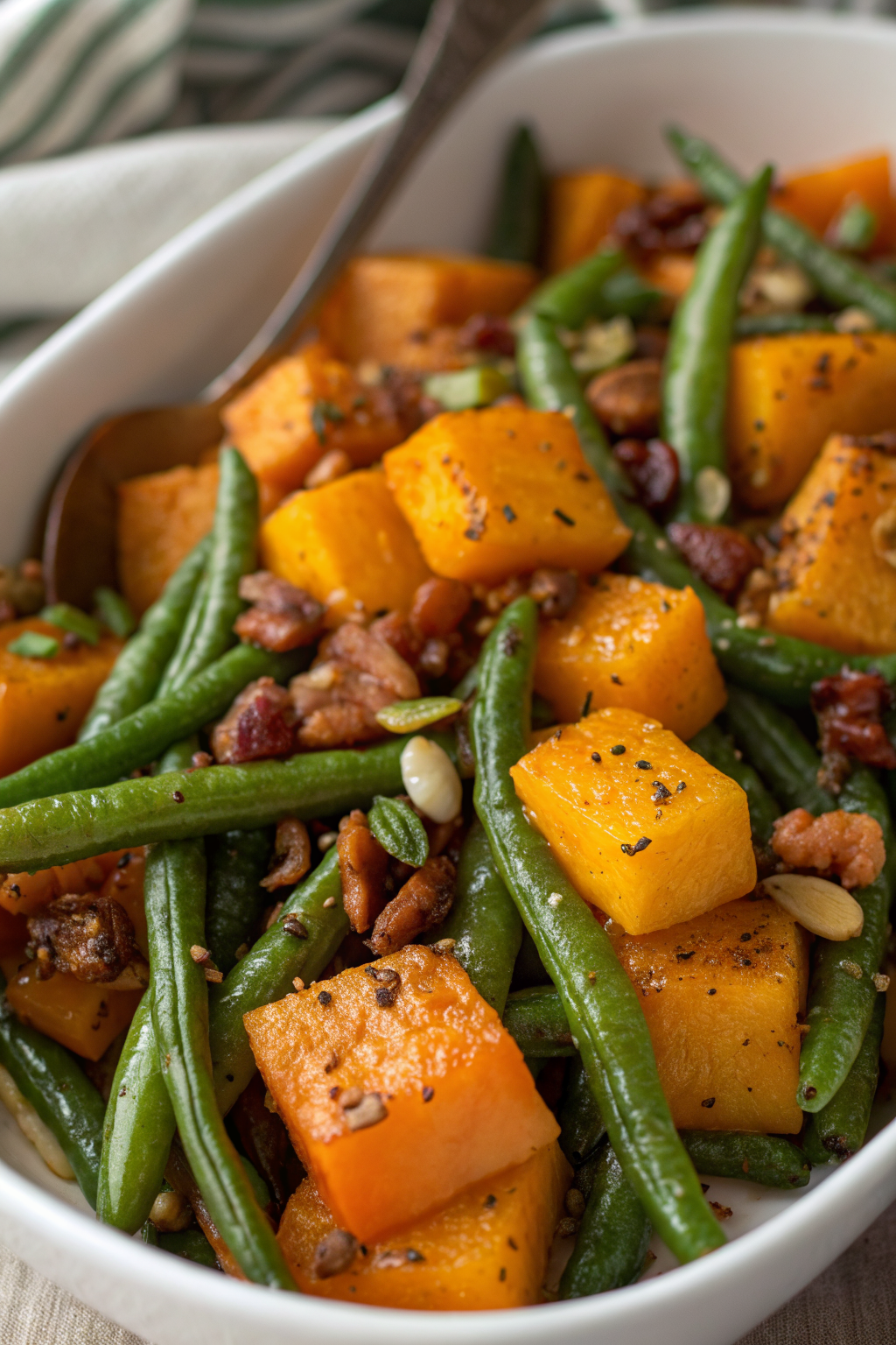 Roasted Green Beans Butternut Squash with Pumpkin Seeds